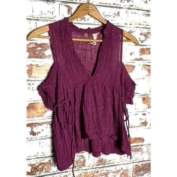 Free People Flowing Cotton Gauzy One Off The Shoulder Blouse - Picture 3 of 9